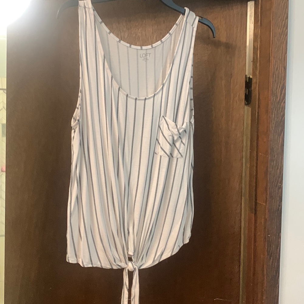 White with black stripes tank top with front tie